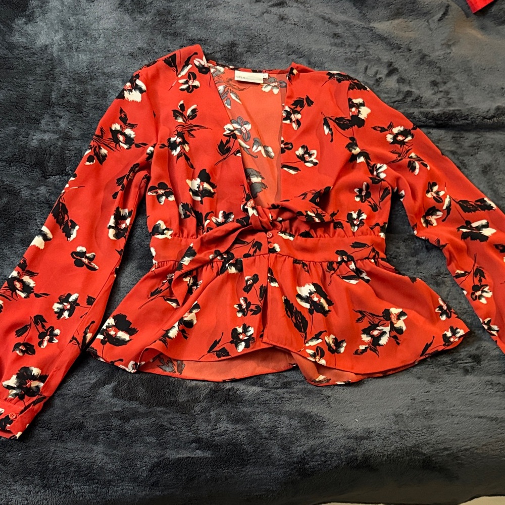 Vici Collection Floral Red Front-Tie Top in Women’s Large